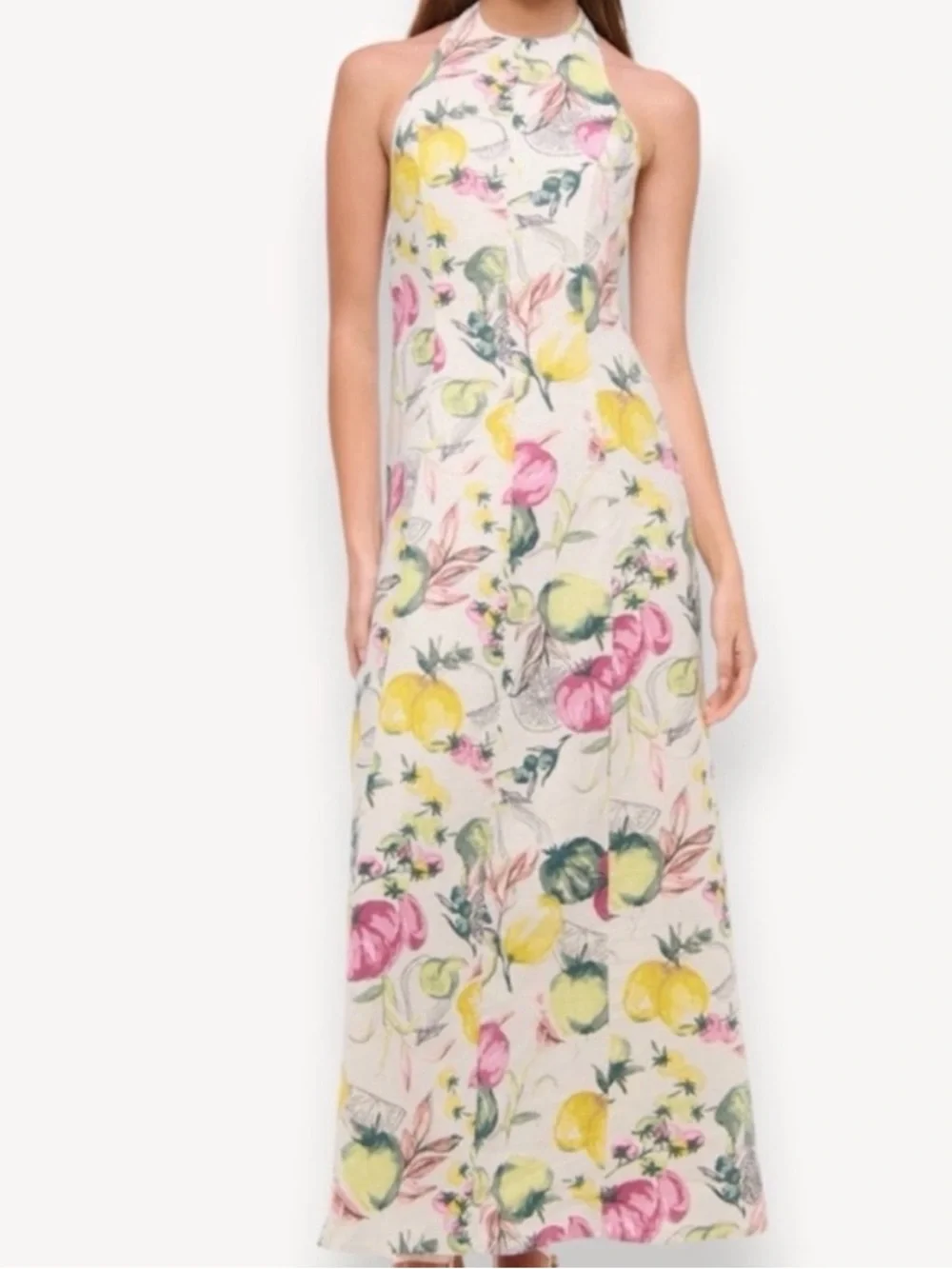100% Linen A&F Floral/Fruit Maxi Dress NWT